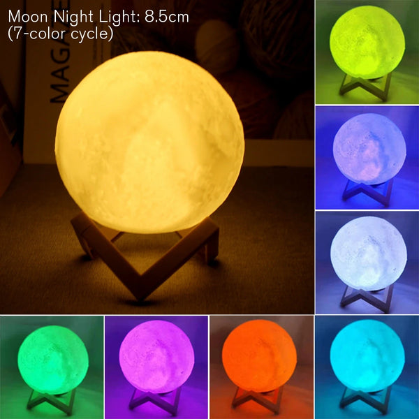 3D Moon Lamp – 7-Color LED Night Light (USB Rechargeable)